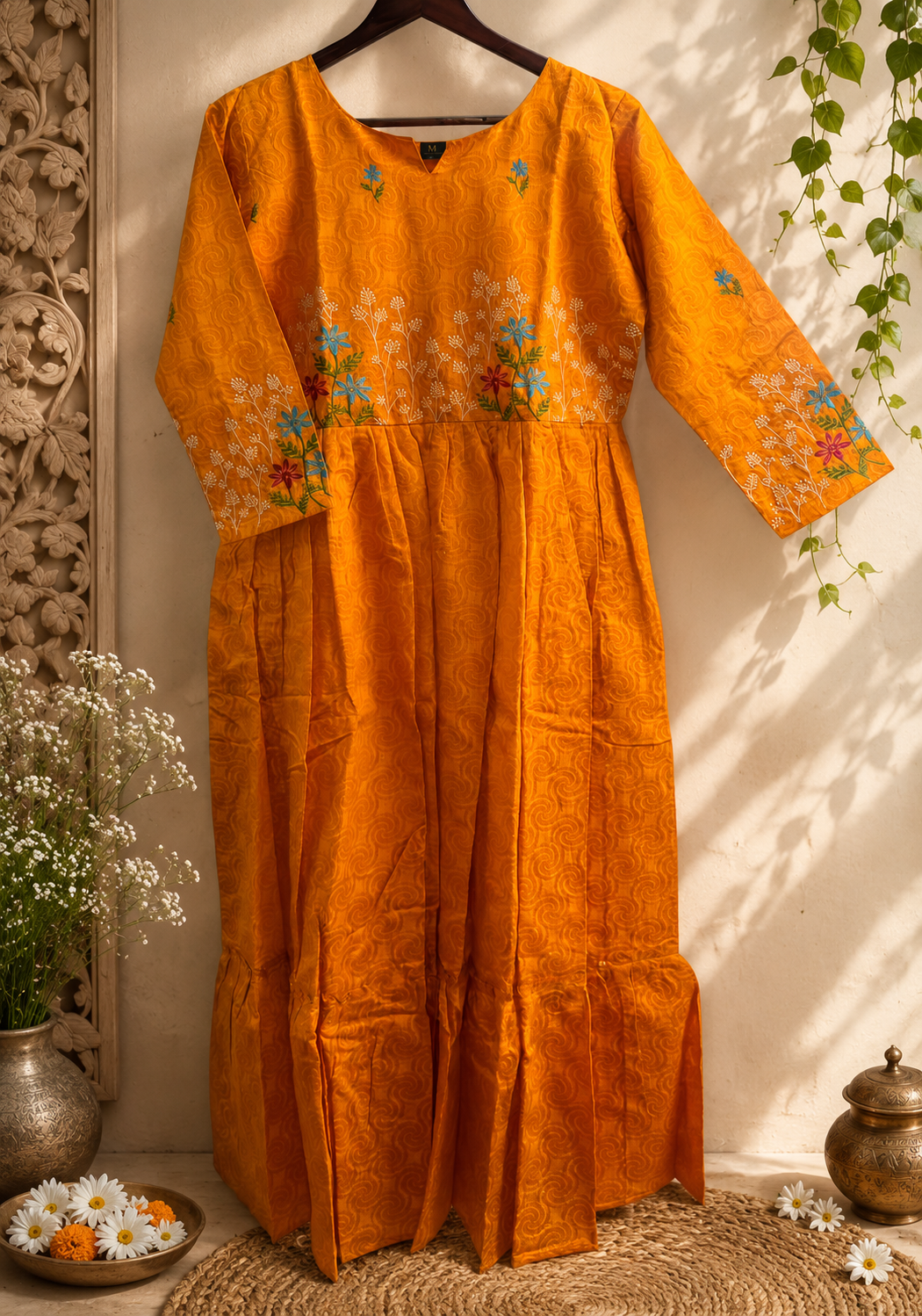 Sunflower Yellow Raw Silk Dobby Frock