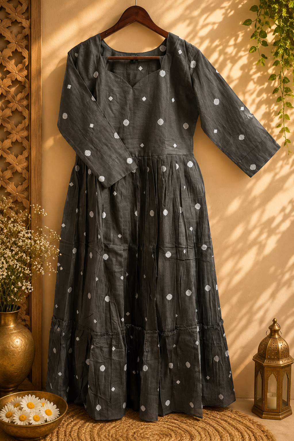 Charcoal Grey Cotton Dobby Frock