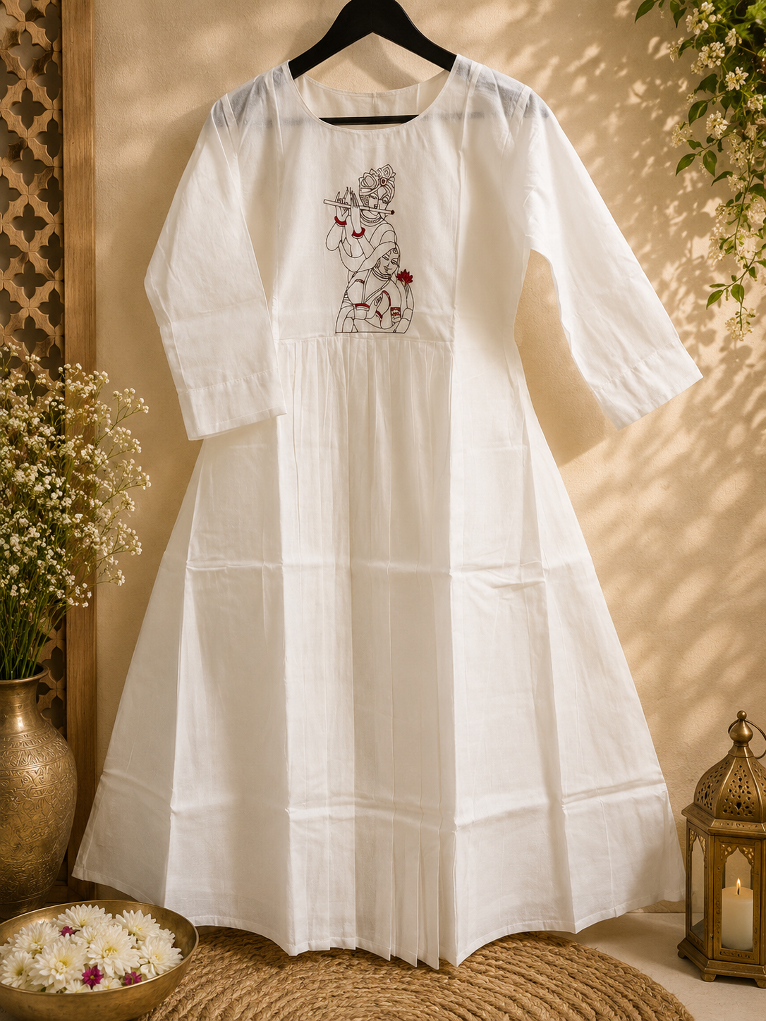 Ivory White Cotton Radha Krishna Frock